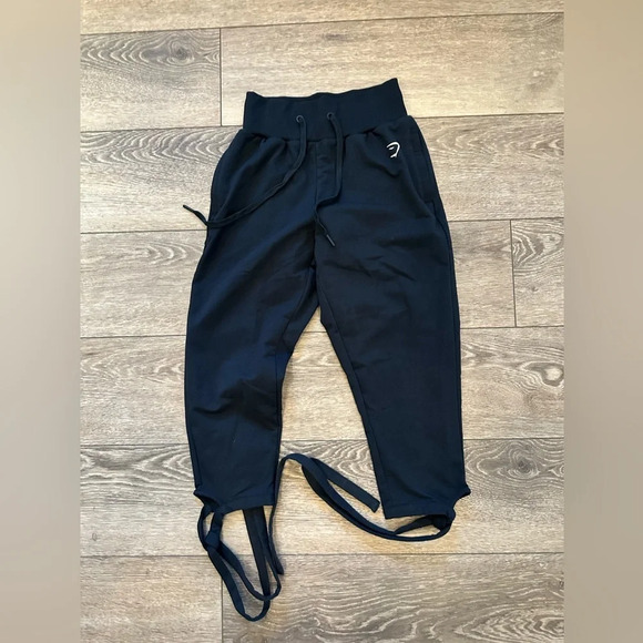 Gymshark Black Joggers high rise sweat pant tie waist  and ankles SZ S - Picture 3 of 6